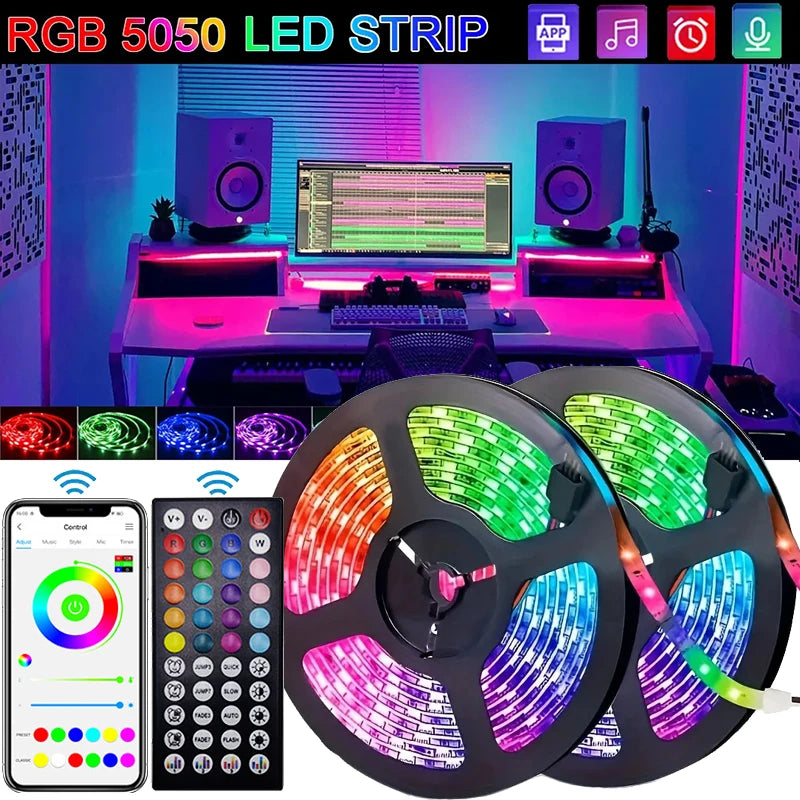 Luzes de Tira LED RGB USB – Controle Bluetooth e Aplicativo para Decoração