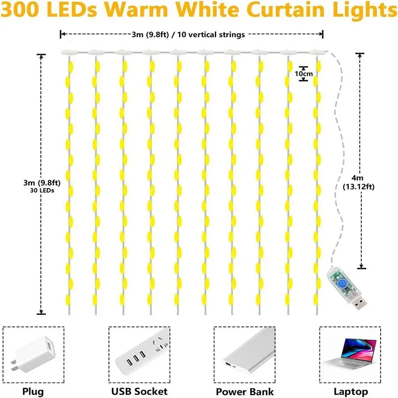 Luzes de Fada LED 3M - Decoração Mágica com 8 Modos e Conexão USB