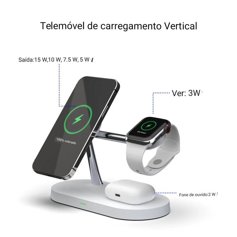 Suporte de Carregador 3 em 1 para iPhone e Apple Watch – Carregue Rápido e Com Estilo!