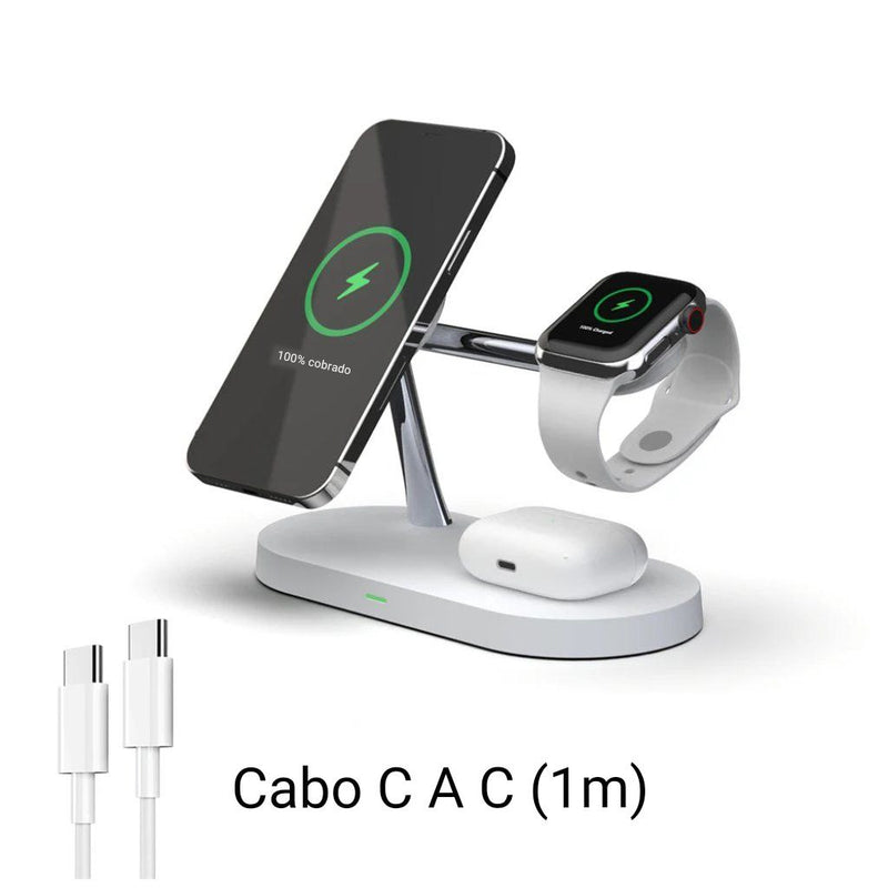 Suporte de Carregador 3 em 1 para iPhone e Apple Watch – Carregue Rápido e Com Estilo!