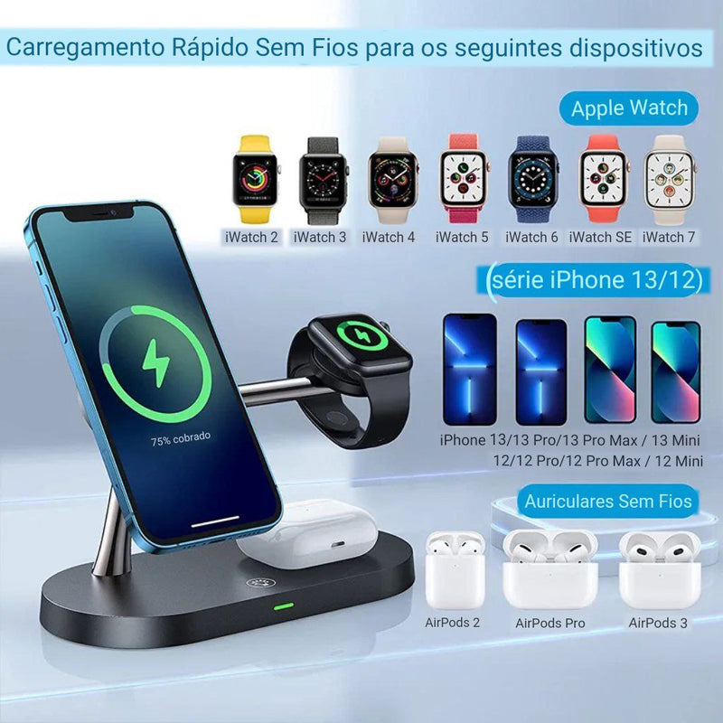 Suporte de Carregador 3 em 1 para iPhone e Apple Watch – Carregue Rápido e Com Estilo!